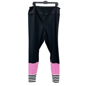 Berry Jane Women's Black Pink Sporty Striped UPF 50 Swim Leggings Size 4XL